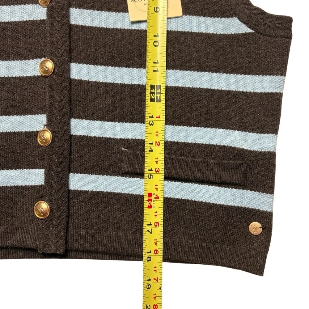 NWT Scotch & Soda Striped Knit Vest Hot Fudge Cerulean Gold Button M Cropped - Picture 4 of 10
